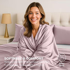 Pure Bedding Satin Sheets Queen [4-Piece, Champagne Pink] Hotel Luxury Silky Bed Sheets - Extra Soft 1800 Microfiber Sheet Set, Wrinkle, Fade, Deep Pocket Fitted Sheet, Flat Sheet, Pillow Cases