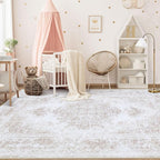 XLUEZ Area Rug 6x9 Living Room Rug, Machine Washable Vintage Distressed Medallion Rug Non-Slip Soft Low Pile Large Indoor Rugs for Bedroom Kitchen Dining Room Office(Beige,6'x9')