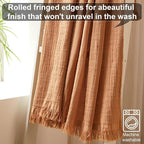 Cotton Muslin Throw Blanket with Tassels, Lightweight Woven Gauze, Pre-Washed Breathable Farmhouse Decor for Bed, Couch, All-Season Use (Tan, 50" x 60")
