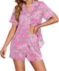 Ekouaer Womens Satin Silk Pajamas Set Short Sleeve Sleepwear Button Down Top and Shorts Loungewear 2 Piece Pjs Set S-XXL
