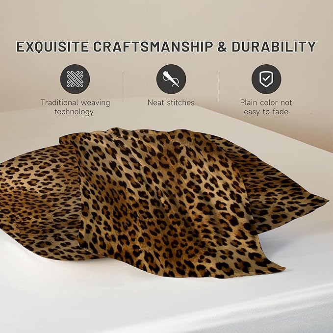 1 Pack Satin Pillowcase for Hair and Skin Abstract Brown Leopard Imitation Silk Pillowcase with Hidden Zipper Soft Breathable Smooth Cooling Pillow Cover Standard Size for Bedroom Sofa 20”x26”