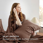 Bedsure Satin Sheets Full Size - 4 Piece Silky Bedsheets with 15 Inches Deep Pocket Fitted Bedsheet,1 Flat Sheet, 2 Satin Pillowcases, Good for Hair & Skin (Full, Coffee)