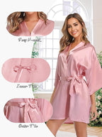 Women's Short Satin Robe Silky Bathrobes Bridal Bridesmaid Kimono Robe V-Neck Sleepwear S-XXL
