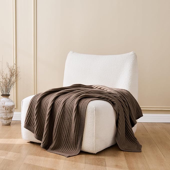 Dark Brown Chunky Knit Throw Blanket 60"x80" - Soft Cozy Knitted Blanket for Couch Sofa Bed, Cute Fall Decorative Throw for Living Room