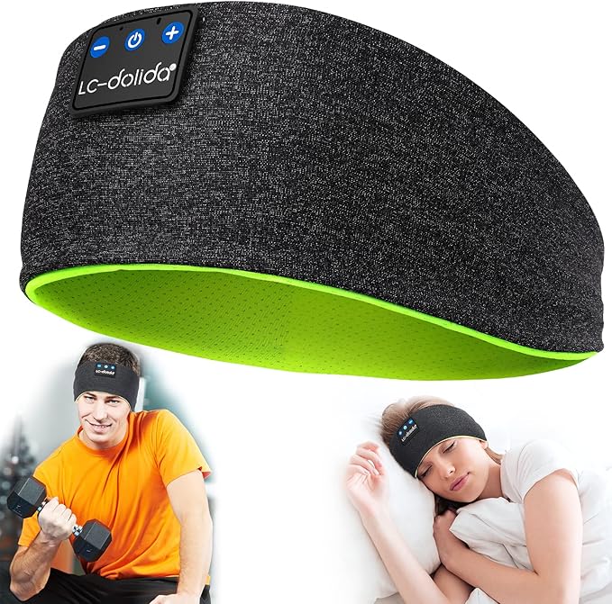 LC-dolida Sleep Headphones Wireless Bluetooth Headband Headphones for Sleeping Music Band Cozy Sleep Mask with Thin HD Stereo Speakers Perfect for Side Sleepers(Moss)