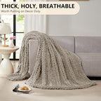L'AGRATY Chunky Knit Blanket Throw: 60''x80'' Chenille Chunky Knitted Throw Blanket for Bed Couch - Handmade Thick Big Cable Knit Blanket - Large Crochet Rope Blanket for Home Decor(Light Linen)
