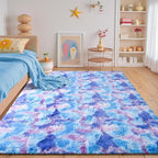 junovo 3x5 Washable Area Rug for Girls Bedroom, Purple Soft Non-Slip Fluffy Bedside Rugs, Shag Plush Memory Foam Carpet for Kids Room Baby Nursery Home Decor Aesthetic