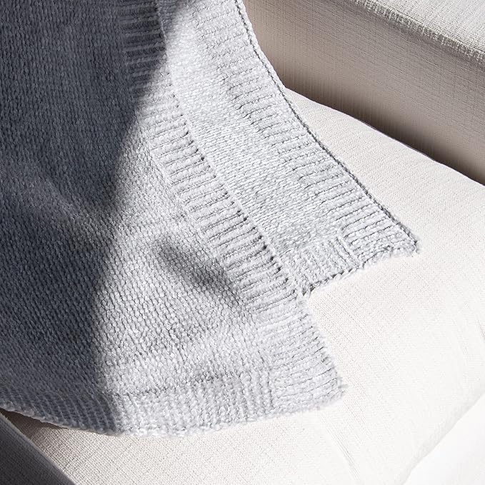 BEST HOME FASHION Super Soft Luxe Sheen Chenille Throw Blanket, Warm and Cozy Knitted Decorative Blanket for Sofa, Couch and Bed All Seasons 60 x 80 Inches- Light Grey