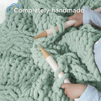 Chunky Knit Blanket Throw - 100% Hand Knitted Chunky Soft Throw Blanket for Couch, Thick and Warm Blanket for Winter, Dark Green, 50x60 Inches