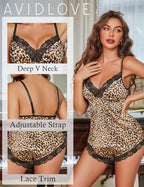 Avidlove Satin Pajamas Set Womens Lace Sleepwear Sexy Lingerie Cami Shorts Set S-XXL