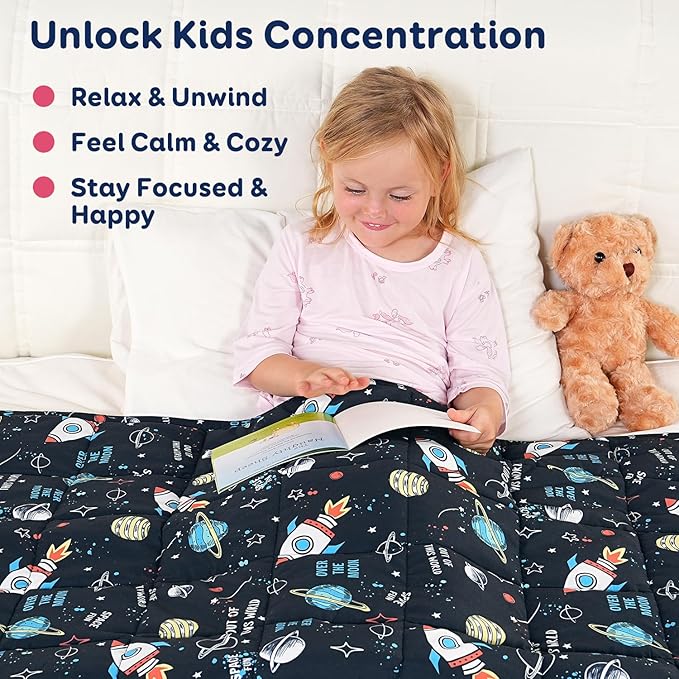 Kivik Cooling Weighted Blanket 7 Pounds, Breathable Weighted Blankets, Ultra Soft Heavy Throw for Relaxing & Sleeping, Machine Washable, 41 x 60 Inches, Universe Printing, Black