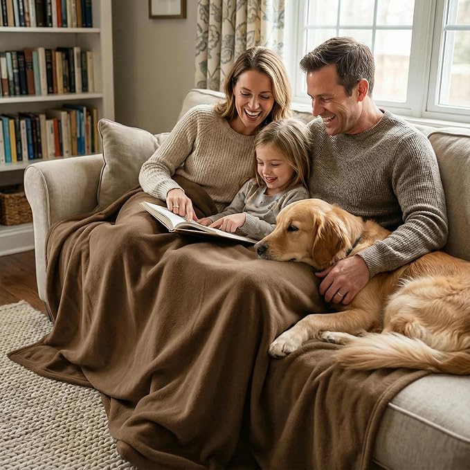 Fleece Blanket Full/Queen - 80x90 Inch Lightweight & Buttery-Soft Throw for Bed, Sofa, Camping | 300GSM Cloud-Touch Microfiber | Cozy Essentials for Travel & Movie Nights, (Brown)