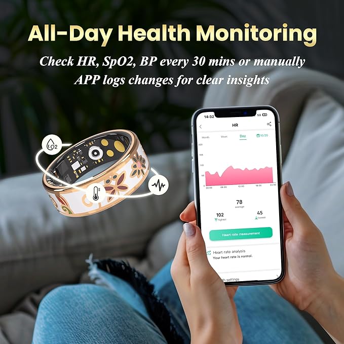Enamel Craft Smart Ring for Women & Men - No Subscription Fee Fitness Tracker with Sleep Tracking, Heart Rate, SpO2 - IP68 Waterproof for iPhone Android - Activity Tracker, Remote Camera (9)