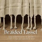 Boho Knitted Chenille Blanket with Tassels - Lightweight & Soft All-Season Throw - 3D Classic Pattern for Living Room Bedroom Couch, Sandy Beige, Throw 50"x60"