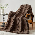 Negwoo Chunky Knit Throw Blanket, 40''*50'' Knitted Throw Chenille Yarn for Bed Couch, Handmade Dark Brown Crochet Big Thick Blanket, Machine Washable Cute Comfy Blanket for Home Decor