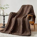 Negwoo Chunky Knit Throw Blanket, 40''*50'' Knitted Throw Chenille Yarn for Bed Couch, Handmade Dark Brown Crochet Big Thick Blanket, Machine Washable Cute Comfy Blanket for Home Decor