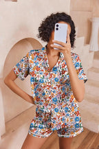 Ekouaer Womens Silk Pajama Sets Button Up Satin Pjs Short Sleeve 2 Piece Pj Sets Cute Lounge Sets with Chest Pocket