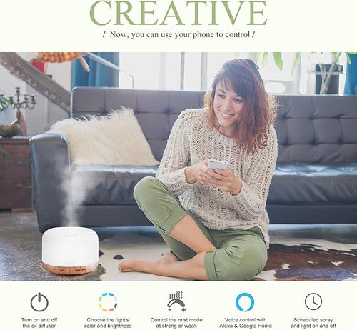 ASAKUKI Smart Wi-Fi Essential Oil Diffuser, App and Voice Control Compatible with Alexa, 500ml Aromatherapy Humidifier for Relaxing Atmosphere in Home Office Bedroom (Light Brown)