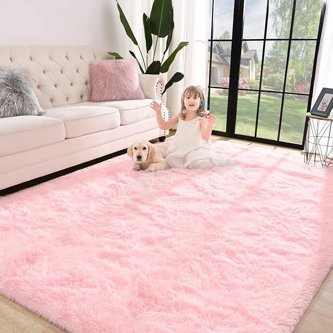 Jelymark Super Soft Shaggy Rug for Bedroom, 5x8 Feet Fluffy Carpet for Living Room, Fuzzy Indoor Plush Area Rug for Home Decor, Furry Floor Rugs for Dorm, Kids Nursery Rug for Girls, Pink