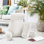 Clara Clark Reading Pillow with Shredded Memory Foam Includes 2 Neck and Lumber Support Pillows, Designed for Sitting Up in Bed and Couch, Back and Arms Adjustable Support for Adults & Teens, White