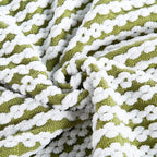 Striped Knit Throw Blanket with Braided Tassels 50" x 60", Hand Knitted Soft Chunky Chain Design Boho Farmhouse Blanket, Two Tone Tassel Decor Throw for Couch Bed Sofa Outdoor, Olive White