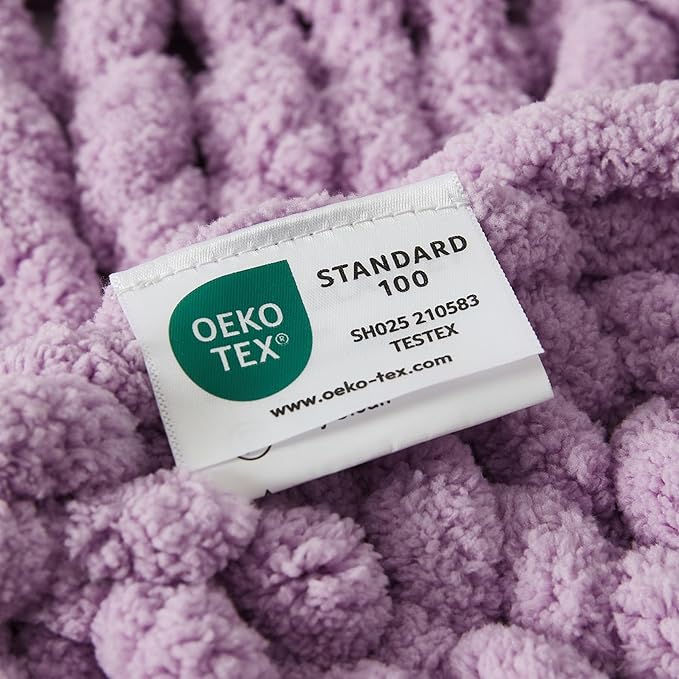 WESHIONGOO Chunky Knit Blanket Throw 51"×63" Knitted Throw Blankets for Couch Bed Fluffy Soft Blanket with Jumbo Chenille Yarn Thick 100% Handmade(Lilac)