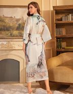 Kihnop Women's Floral Long Kimono Robe Long Satin Robe Long Silk Robe Ladies Kimonos Silky Bathrobe Cover Up, One Size