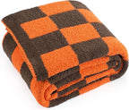 Carriediosa Checkered Throw Blanket 50" X 60", 400GSM Ultra Soft Microfiber Fuzzy Fluffy Reversible Cute Preppy Knitted Blankets Cozy Plush Fall Throws for Couch, Bed, Sofa, Burnt Orange