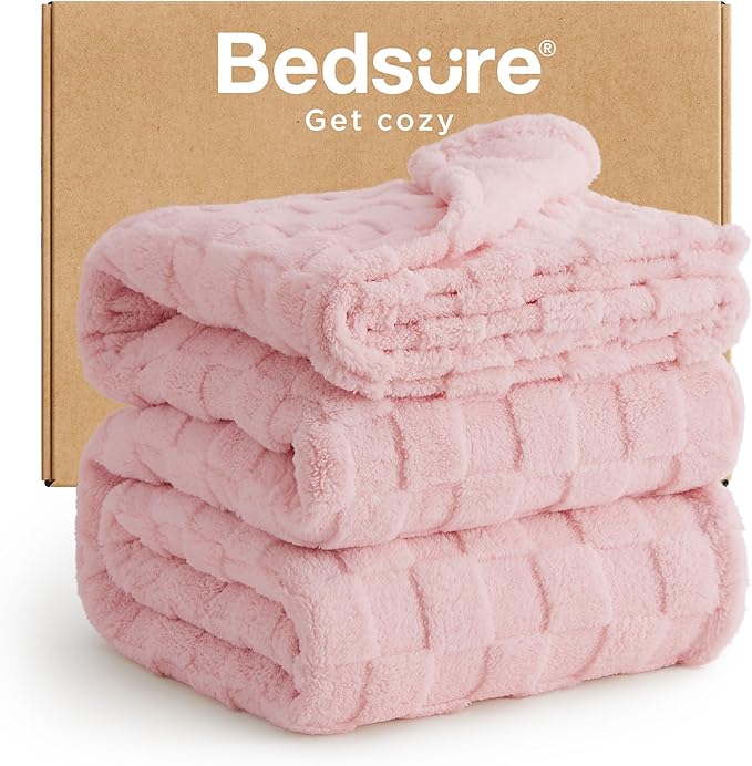 Bedsure GentleSoft Blankets Queen Size for Bed - Super Soft Cozy Blanket for, Large Fuzzy Fleece Throw for Bedroom Decor, Pink, 90x90 Inches