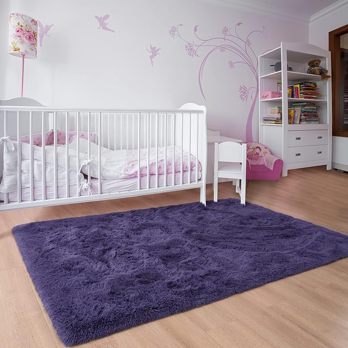 Noahas Fluffy 6x9 Area Rugs for Living Room,Shaggy Taro Purple Rugs for Bedroom Girls,Thick Shag Throw Carpet,Soft Non-Slip Dorm Nursery Kids Rug Home Decor Aesthetic