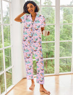 Ekouaer Silk Satin Pajamas Set Women Short Sleeve Sleepwear Soft Button Down Loungewear Pjs Set