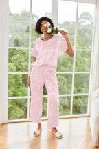 Ekouaer Womens Satin Silky Pajama Set Short Sleeve Shirt with Long Pajama Pant Set Soft PJ Loungewear