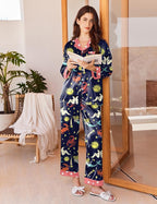 Ekouaer Silk Pajamas for Women Long Sleeve Satin Pajama Set Silky Pj Sets 2 Piece Button Down Loungewear Sleepwear