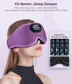 MUSICOZY 3D Bluetooth Sleep Mask with Headphones and Timer, Wireless Sleep Headphones for Side Sleepers, Eye Mask with Bluetooth Headphone, Unique Gifts for Men Women, Purple