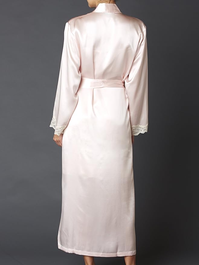 Julianna Rae Women's 100% Silk Robe, Lace Trim, Indulgence Collection, Lingerie, Beautiful Gift Packaging