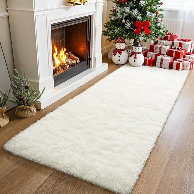 Merelax Soft Area Rug Fluffy Rugs for Living Room Bedroom, 2x8 Runner Rug for Hallway, Shag Furry Bedside Rug Non-Slip Plush Nursery Kids Room Dorm Indoor Floor Carpet, Ivory