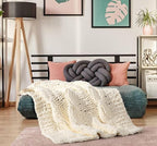 Chunky Knit Blanket Throw - 100% Hand Knitted Chunky Soft Throw Blanket for Couch, Thick and Warm Blanket for Winter, White, 40x50 Inches