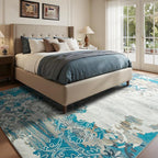 CRYPTOLITE Area Rugs 9x12 Rug for Living Room Abstract Washable Rug with Non-Slip Backing Low Pile Area Rugs for Bedroom, Dining Room, Blue