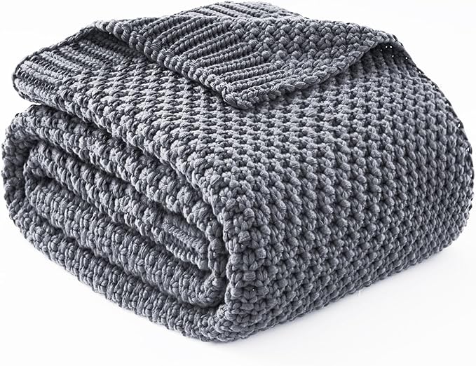 Topcee Knitted Weighted Blanket - 60"x80" 15lbs Queen Size Cooling Chunky Knit Heavy Blanket for Adults Cable Yarn Knit Decorative No Beads Soft Cozy and Cooling Weighted Throw Machine Washable
