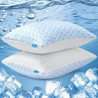 QUTOOL Firm Pillow Shredded Memory Foam, Cooling Pillow for Hot Sleeper, Adjustable Bed Pillow for Side Back Stomach Sleepers, Washable Cover, CertiPUR-US Certified, Standard Size Set of 2