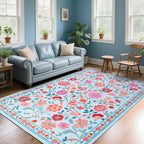 CRYPTOLITE Living Room Rug 6x9 Rug, Machine Washable Area Rug Non Slip Low Pile Floral Rug for Living Room, Bedroom, Farmhouse, Dining Room, Kids Playroom, Blue