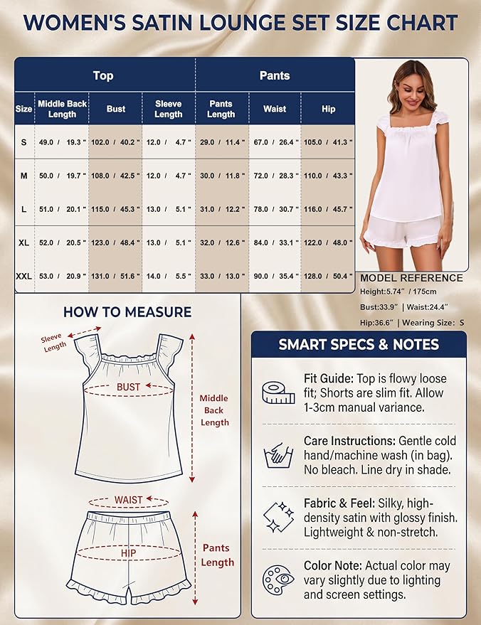 Satin Pajama Set for Women 2 Piece Silk Pjs Ruffle Sleeve Top and Shorts Cute Bridal Sleepwear Set S-XXL