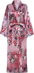 Valennia Women Long Silky Bathrobe Satin Kimono Robe Floral Printed Dressing Gown Sleepwear