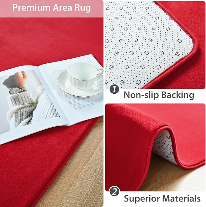 Softlife Red Area Rug for Bedroom Living Room, Solid Non-Slip 6x9 Fluffy Carpet with Soft Low Pile for Kids Boys Girls, Machine Washable Fuzzy Aethetic Rugs Home Dorm Decor