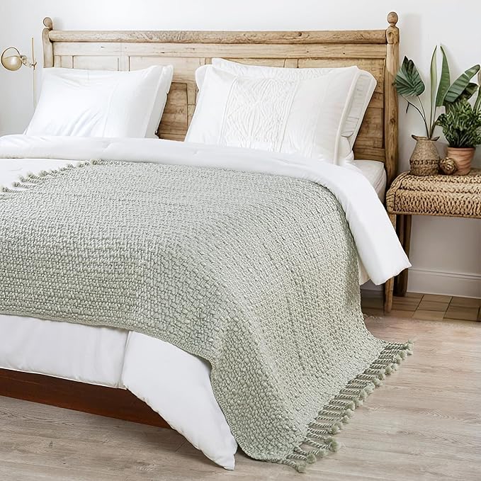 Home Soft Things Basket Weave Throw Blanket, Soft Cozy Warm Blanket with Braided Decorative Throw for Couch Sofa Outdoor Indoor, Silver, 50''x60