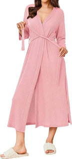 Ekouaer Women's Robe Long Waffle Knit Bathrobe Lightweight Soft Kimono Robes Loungewear S-XXL