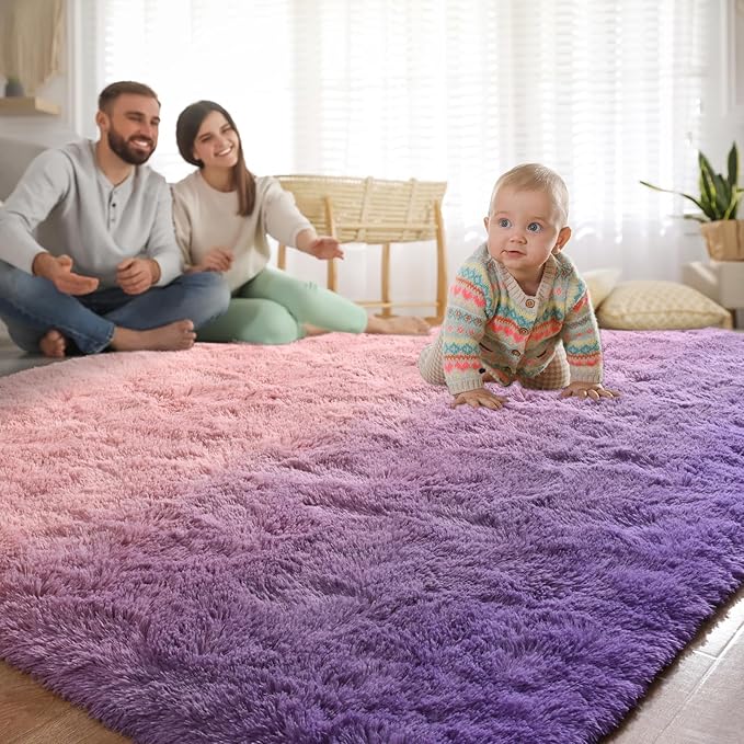 Purple Pink Area Rugs 5x8 Feet Rug for Bedroom Living Room, Cute Indoor Gradient Carpets, Plush Soft Rug for Kids Room, Fluffy Rugs for Girls Boys Nursery Room Home Decor