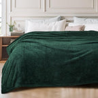 Exclusivo Mezcla Fleece Bed Blankets Queen Size, Ultra Soft, Lightweight and Fuzzy Forest Green Blanket for Women, Home Decor, 90x90 Inches