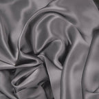 Aus Vio 100% Natural Charmeuse Silk Luxurious Satin Robe with Black Lace, Buttery Soft to Touch, Durable, Breathable, Hypoallergenic Season, M/L, Gray