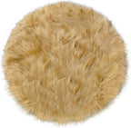 15.7 Inches Mini Khaki Round Faux Fur Sheepskin Area Rug, Fluffy Small Circle Rugs Cushion for Chair, Furry Carpet for Nail Desk, Shaggy Circular Rug Plush Rug
